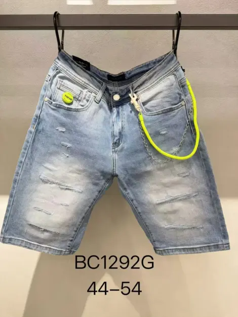 Bermmuda jeans uni bleu délavé homme avec effet déchiré