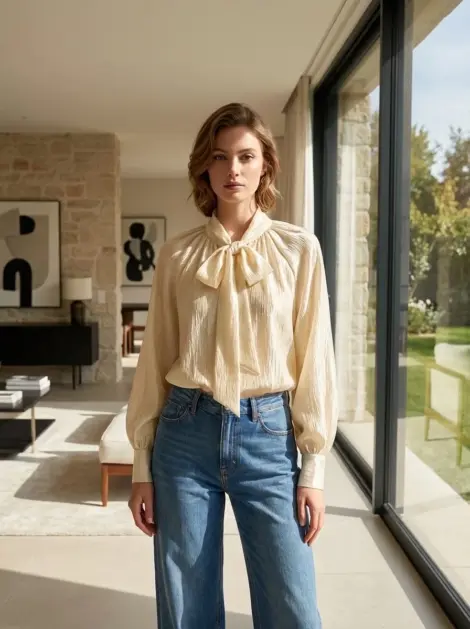 Blouse fluide avec grand nœud au cou