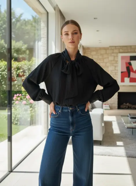 Blouse fluide avec grand nœud au cou