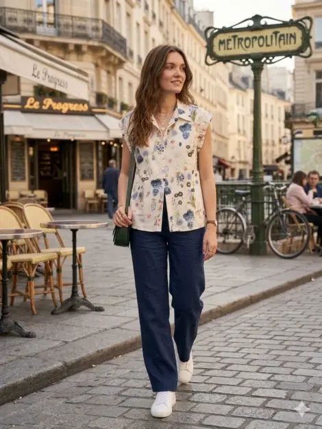 Chemise/Blouse 100% coton sans manches à imprimé fleurs
