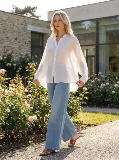 Chemise blouse 85% tencel à nouer fluide et ample, manches longues effet soie