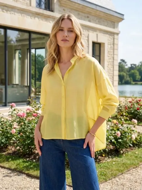 Chemise blouse 85% tencel à nouer fluide et ample, manches longues effet soie