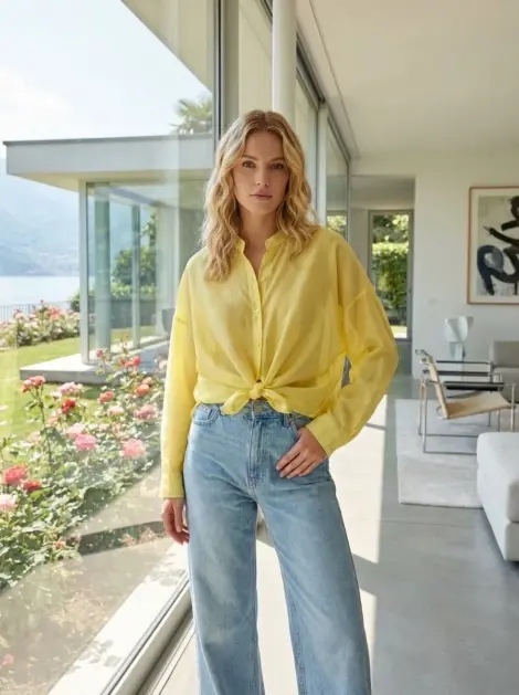 Chemise blouse 85% tencel à nouer fluide et ample, manches longues effet soie