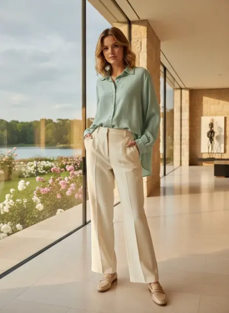 Chemise blouse asymétrique fluide en viscose col classique et coupe oversize