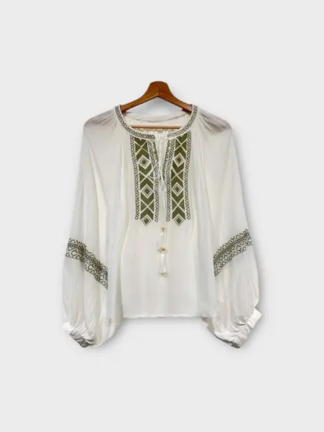 Chemise blouse effet soie fluide à broderies bohème chic new Lafeerose