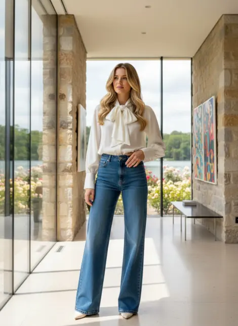 Chemise blouse en tencel à col lavallière fluide et ample, manches longues bou