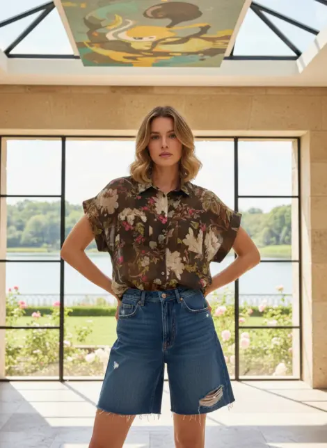 Chemise blouse en tencel à imprimé fleuris - effet soie