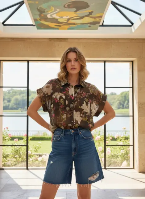Chemise blouse en tencel à imprimé fleuris - effet soie