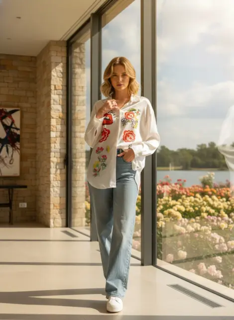 Chemise blouse en viscose fluide imprimé à noeuds évasée oversize casual