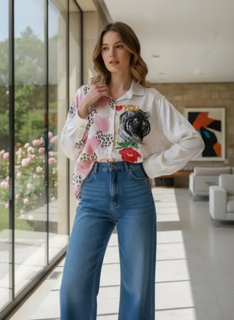 Chemise blouse en viscose fluide imprimé à noeuds oversize casual
