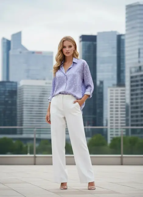 Chemise blouse fluide en viscose à manches longues et boutons effet soie satin