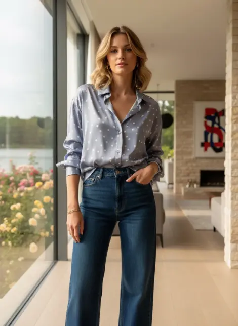 Chemise blouse fluide en viscose à manches longues et boutons effet soie satin