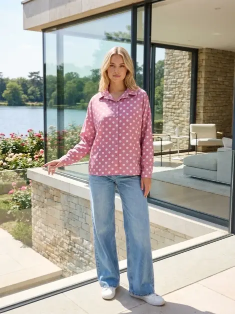 Chemise fluide évasée imprimé à poids col à revers et boutons à manches longues