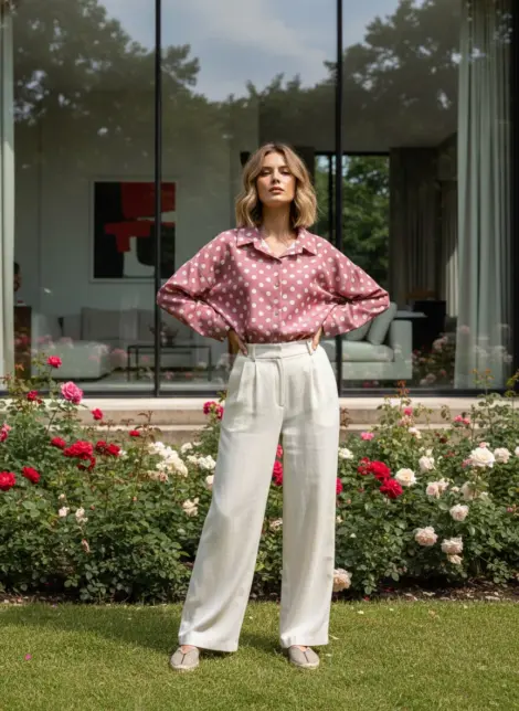 Chemise fluide évasée imprimé à poids col à revers et boutons à manches lo