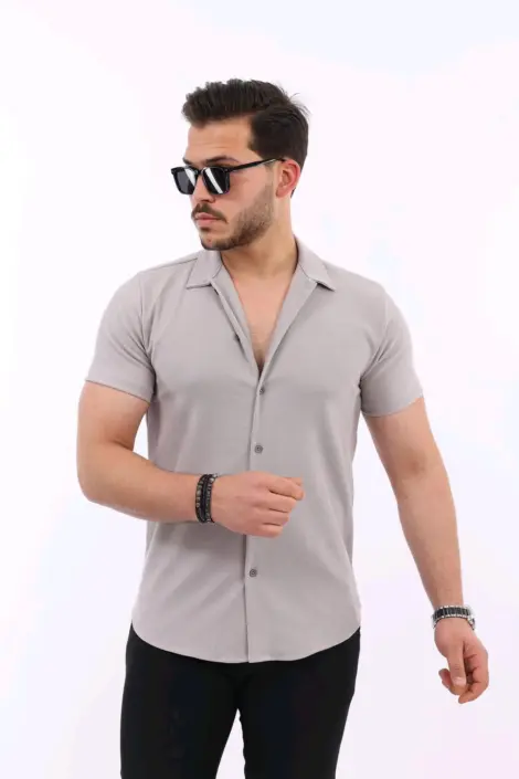 Chemise Homme Grise Manches Courtes Slim