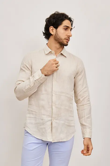 Chemise homme unie manches longues coton lin