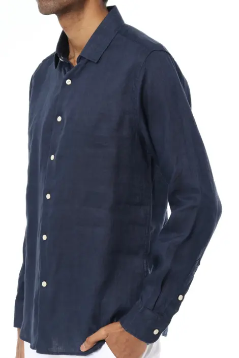 Chemise homme unie manches longues coton lin