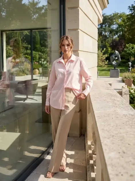 Chemise oversize en coton tout doux avec col à revers manches longues
