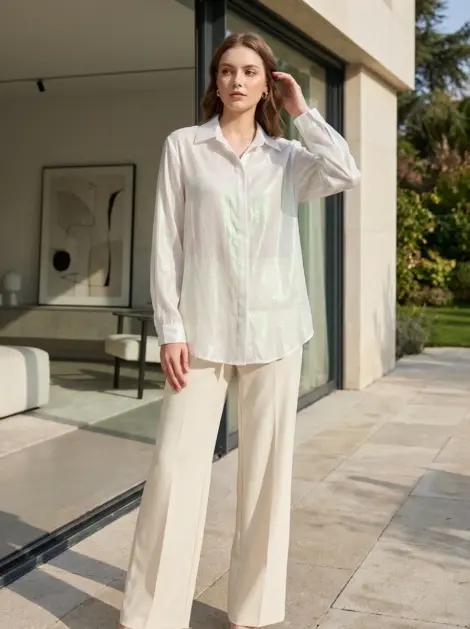 Chemise oversize irisée en coton fluide et évasée à manches longues - 3/4