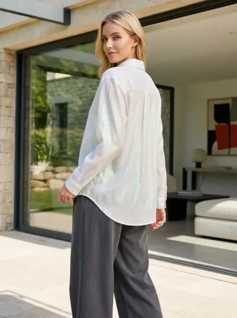 Chemise oversize irisée en coton fluide et évasée à manches longues - 3/4