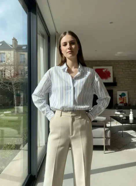 Chemise Oxford en coton à rayures oversize en popeline manches longuesl