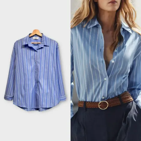 Chemise Oxford en coton à rayures oversize en popeline manches longues