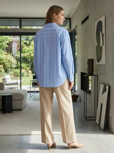Chemise Oxford en coton à rayures oversize en popeline manches longuesl