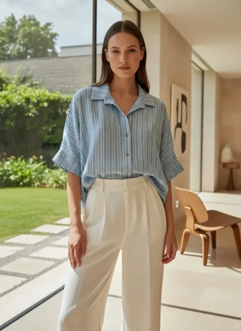 Chemise Rayée avec Message au dos "SMILE"
