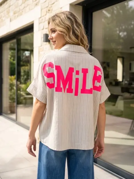 Chemise Rayée avec Message au dos "SMILE"