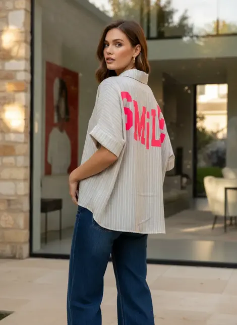 Chemise Rayée avec Message au dos "SMILE"
