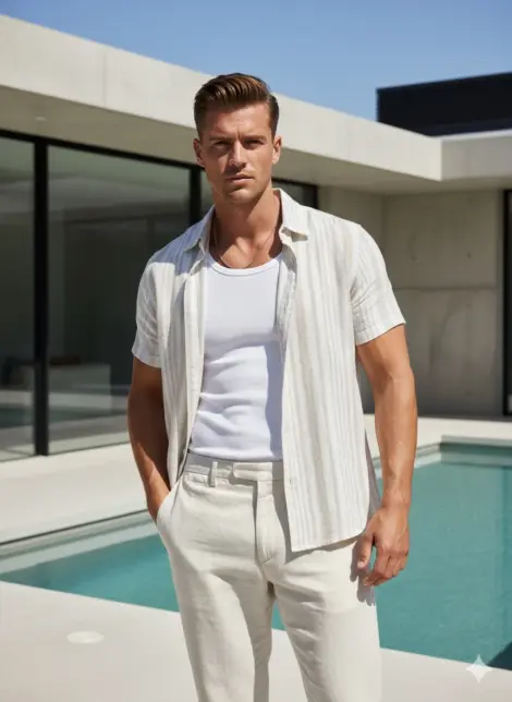 Chemise semi-transparent homme bicolore à rayures