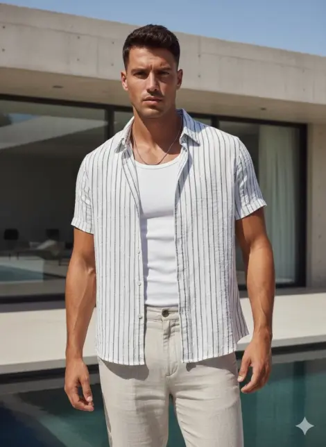Chemise semi-transparent homme bicolore à rayures