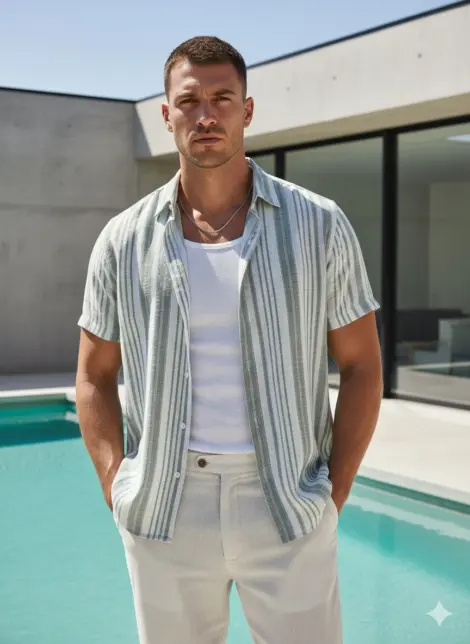 Chemise semi-transparent homme bicolore à rayures