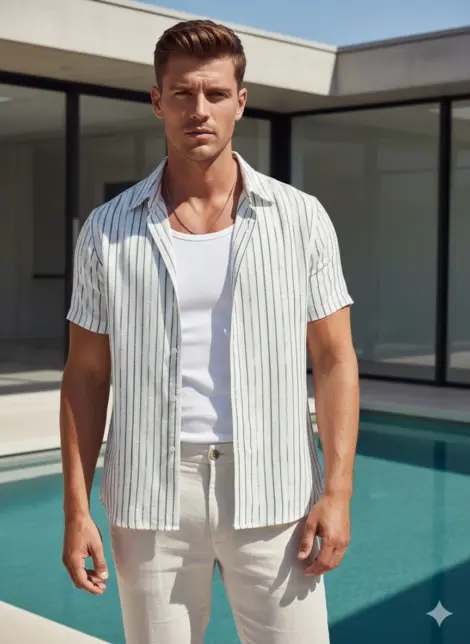 Chemise semi-transparent homme bicolore à rayures