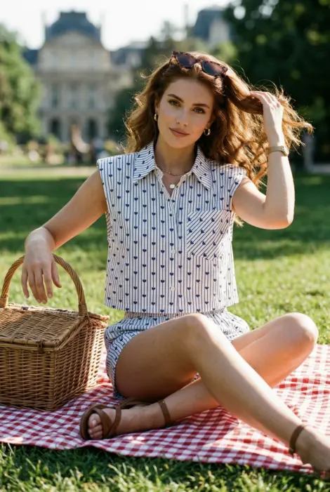 Ensemble chemise sans manches & short imprimé