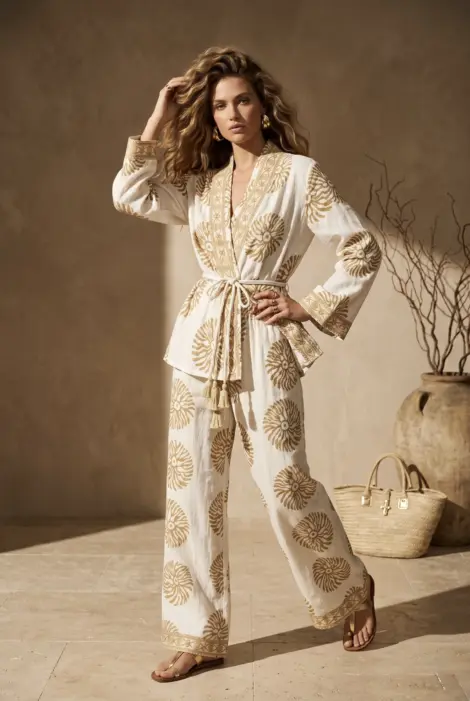 Ensemble fluide imprimé chic avec pantalon large