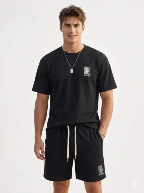 Ensemble uni texturé homme tshirt col rond et short