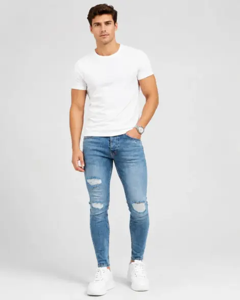 Jean Bleu Clair Slim Destroy