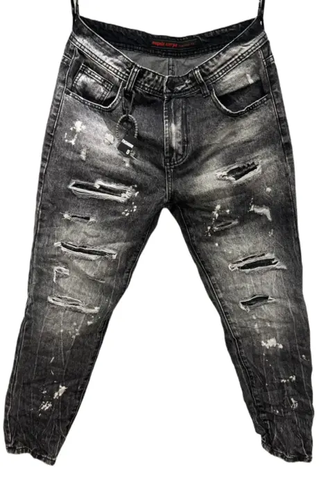 Jean homme gris effet déchiré délavé
