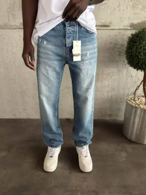 Jean uni bleu Homme baggy fit
