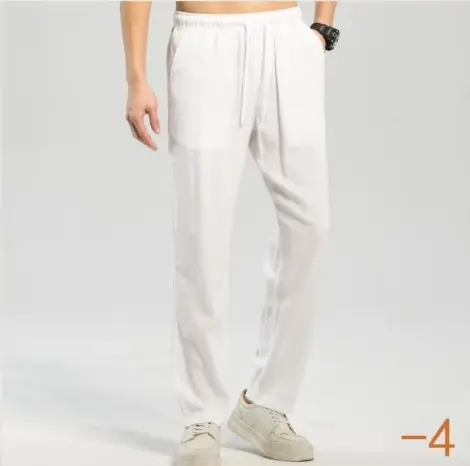 Paantalon uni homme en lin et coton