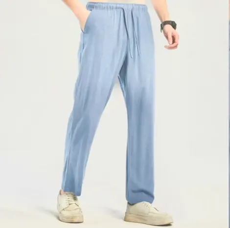 Paantalon uni homme en lin et coton