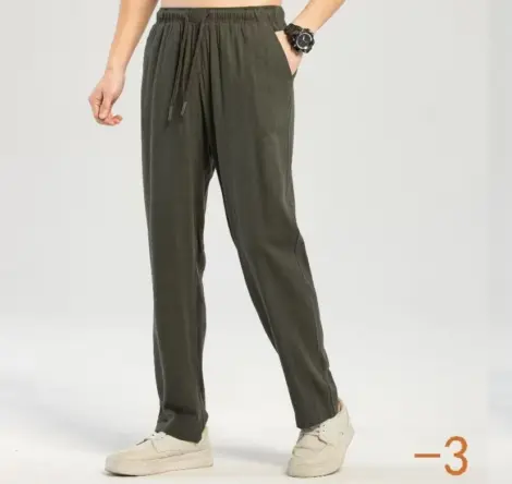 Paantalon uni homme en lin et coton