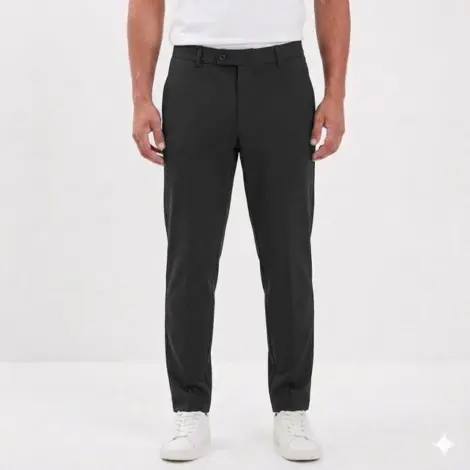 Pantalon chinos uni homme coupe droite classique, avec bouton à la taille