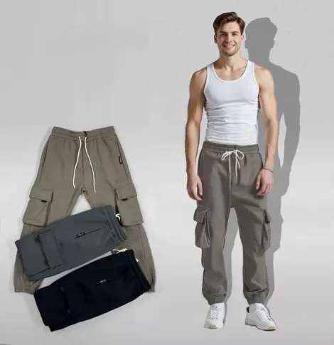 Pantalon jooging uni homme avec cordon, poches sur les côtés et serrage à la cheville
