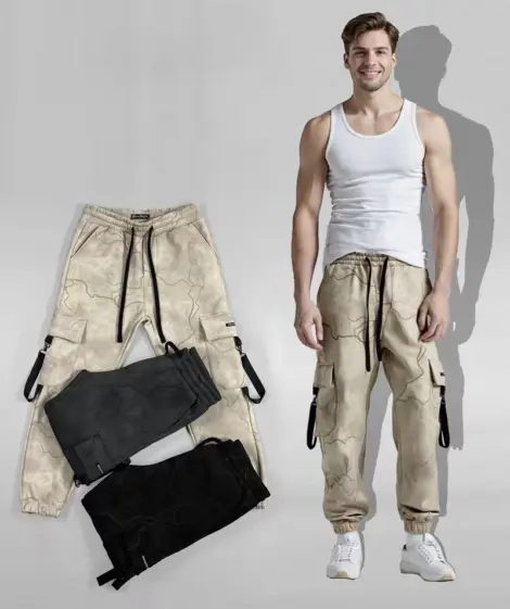 Pantalon jooging uni homme avec cordon, poches sur les côtés et serrage à la cheville