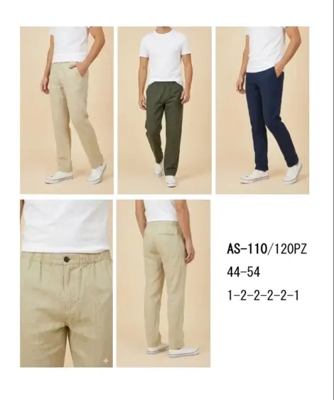 Pantalon uni homme avec bouton, packaging: MARINE, BEIGE, VERT (1*30,2*32,2*34,2*36,2*38,1*40)*3