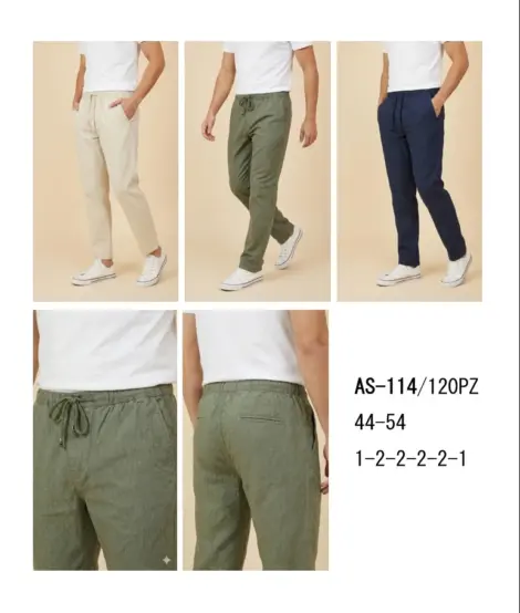 Pantalon uni homme avec cordon de serrage, packaging: MARINE, BLANC, VERT (1*30,2*32,2*34,2*36,2*38,1*40)*3