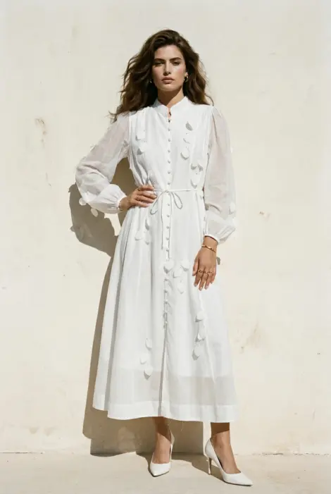 Robe longue élégante à détails texturés