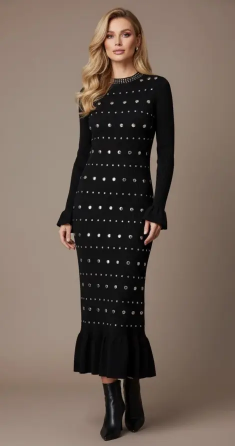Robe maille midi à perles
